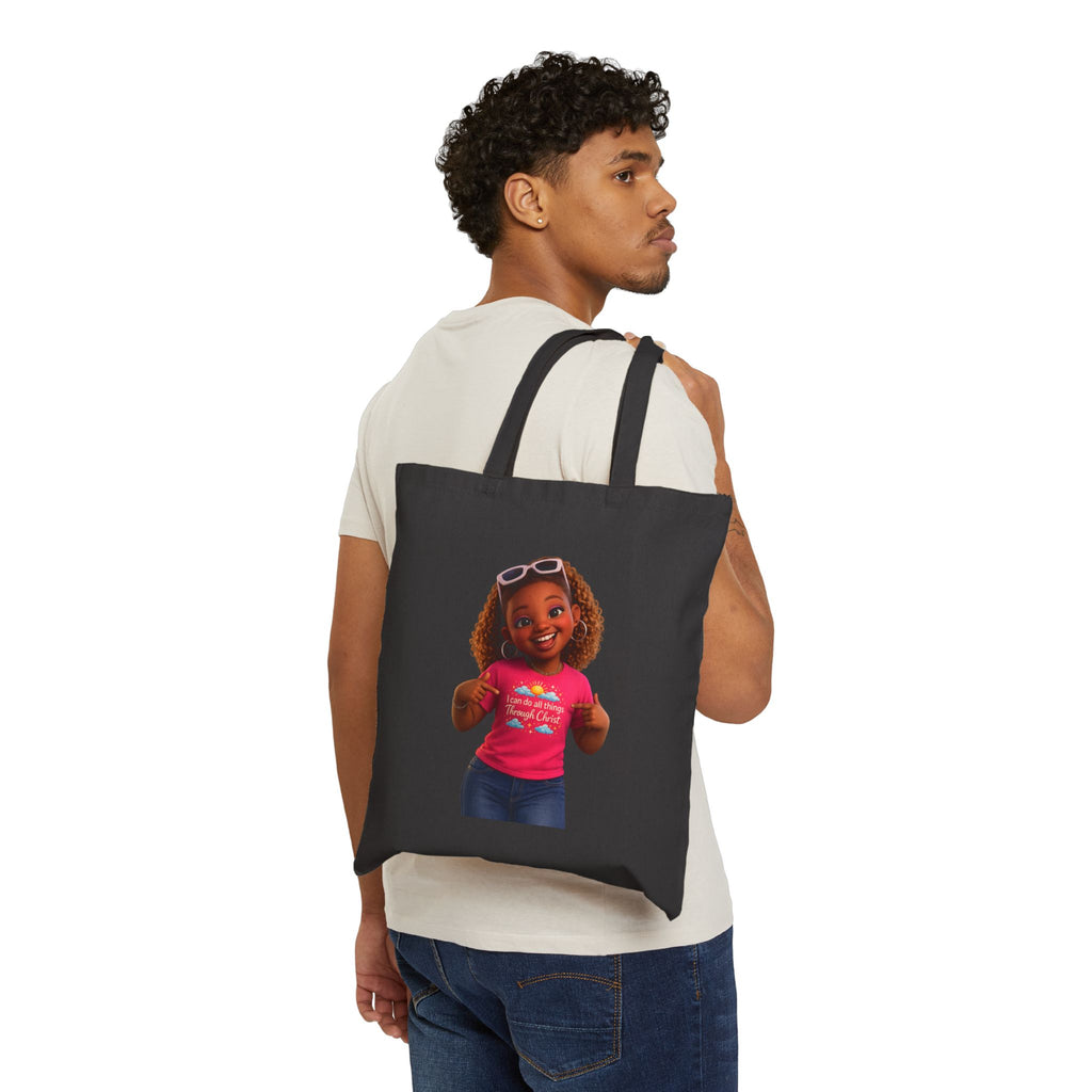 Tote Bag — Cute Smiling Girl Illustration Canvas Tote (Everyday Shopper, Gift for Kids & Parents)