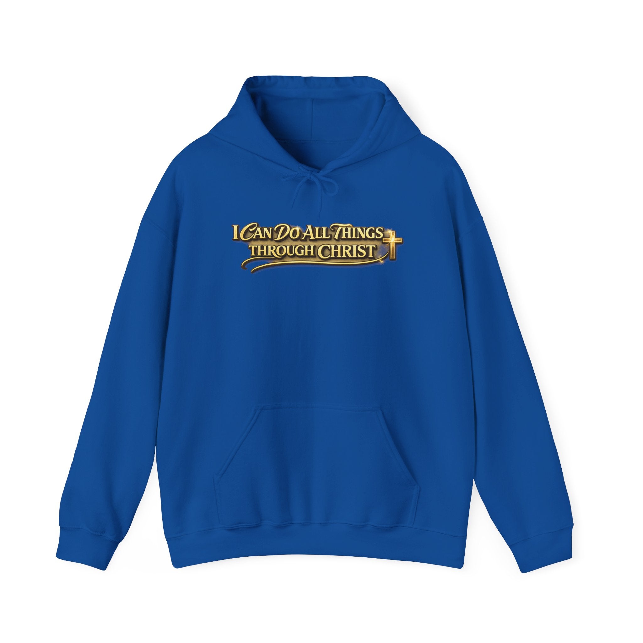 Christian Hoodie - "I Can Do All Things Through Christ" Gold Script Pullover