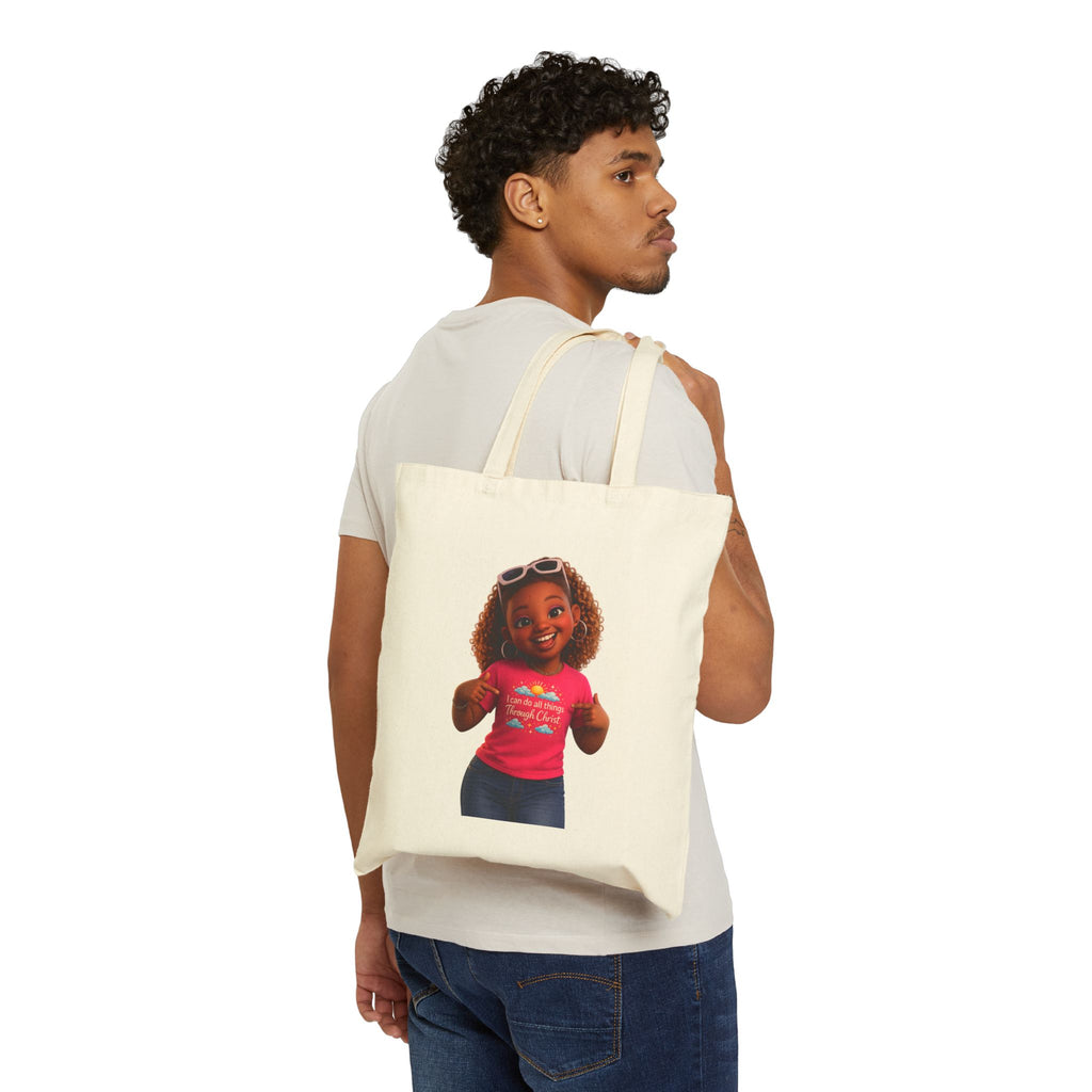 Tote Bag — Cute Smiling Girl Illustration Canvas Tote (Everyday Shopper, Gift for Kids & Parents)