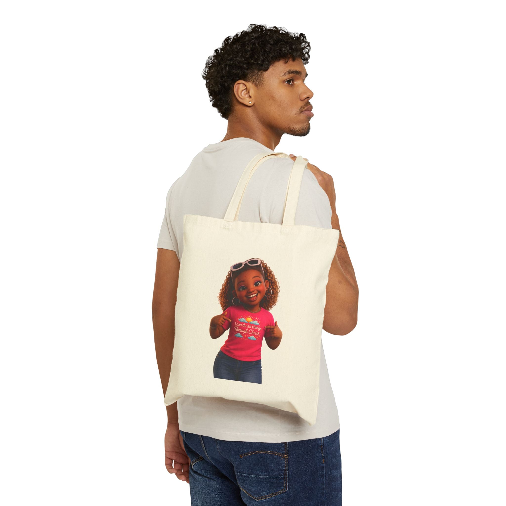 Tote Bag — Cute Smiling Girl Illustration Canvas Tote (Everyday Shopper, Gift for Kids & Parents)
