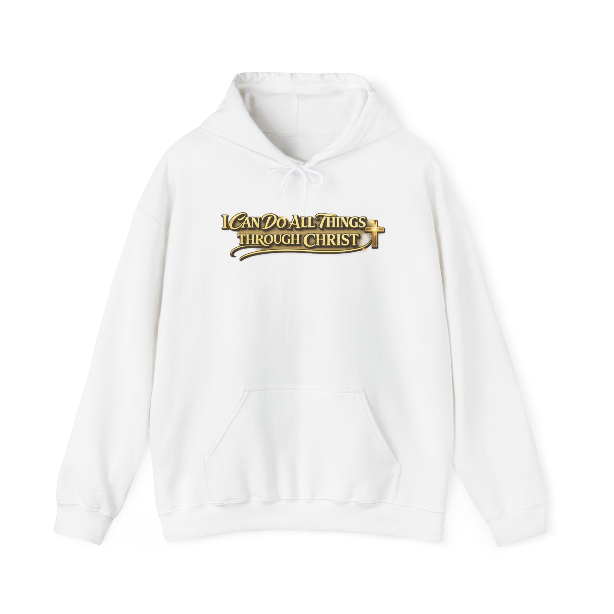 Christian Hoodie - "I Can Do All Things Through Christ" Gold Script Pullover