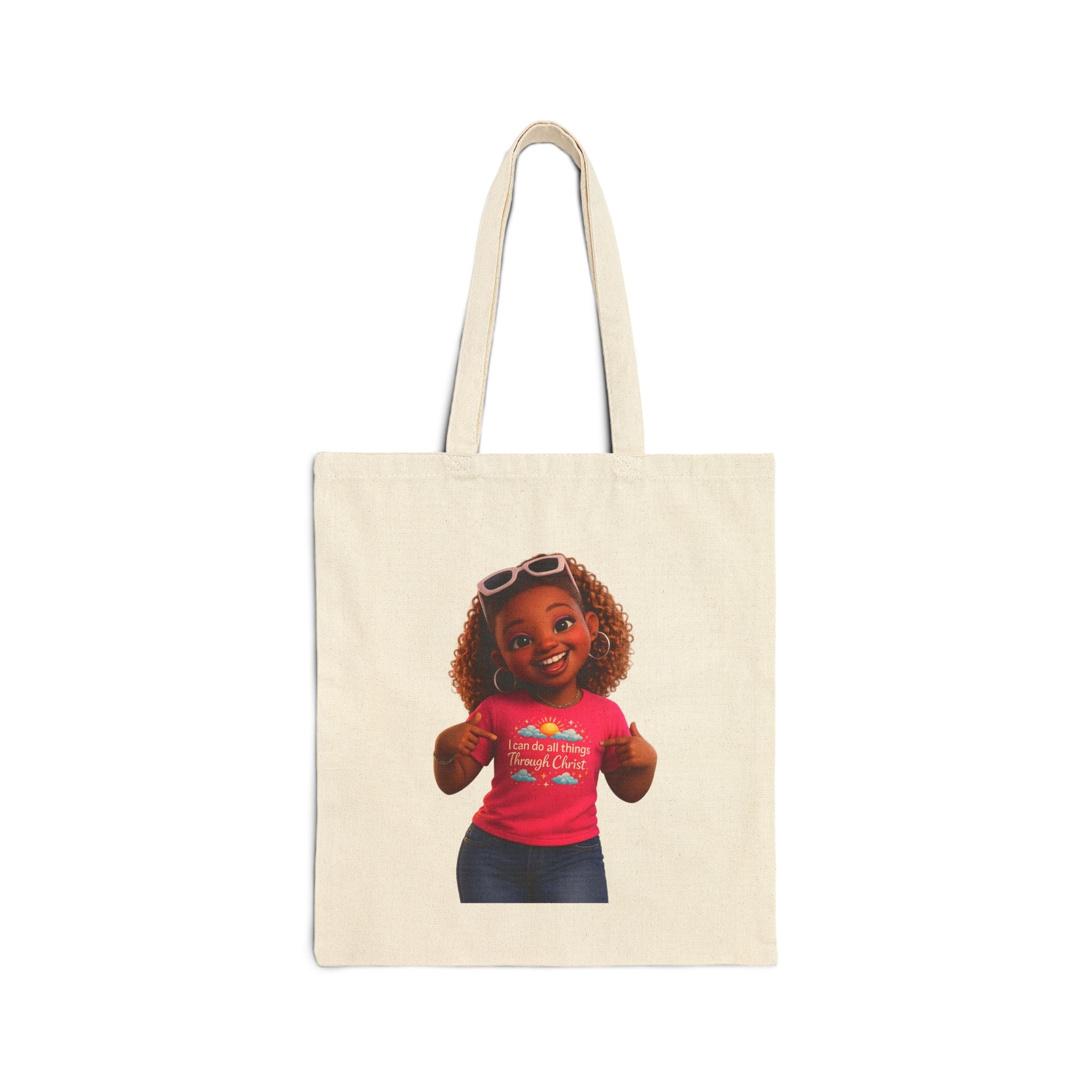Tote Bag — Cute Smiling Girl Illustration Canvas Tote (Everyday Shopper, Gift for Kids & Parents)