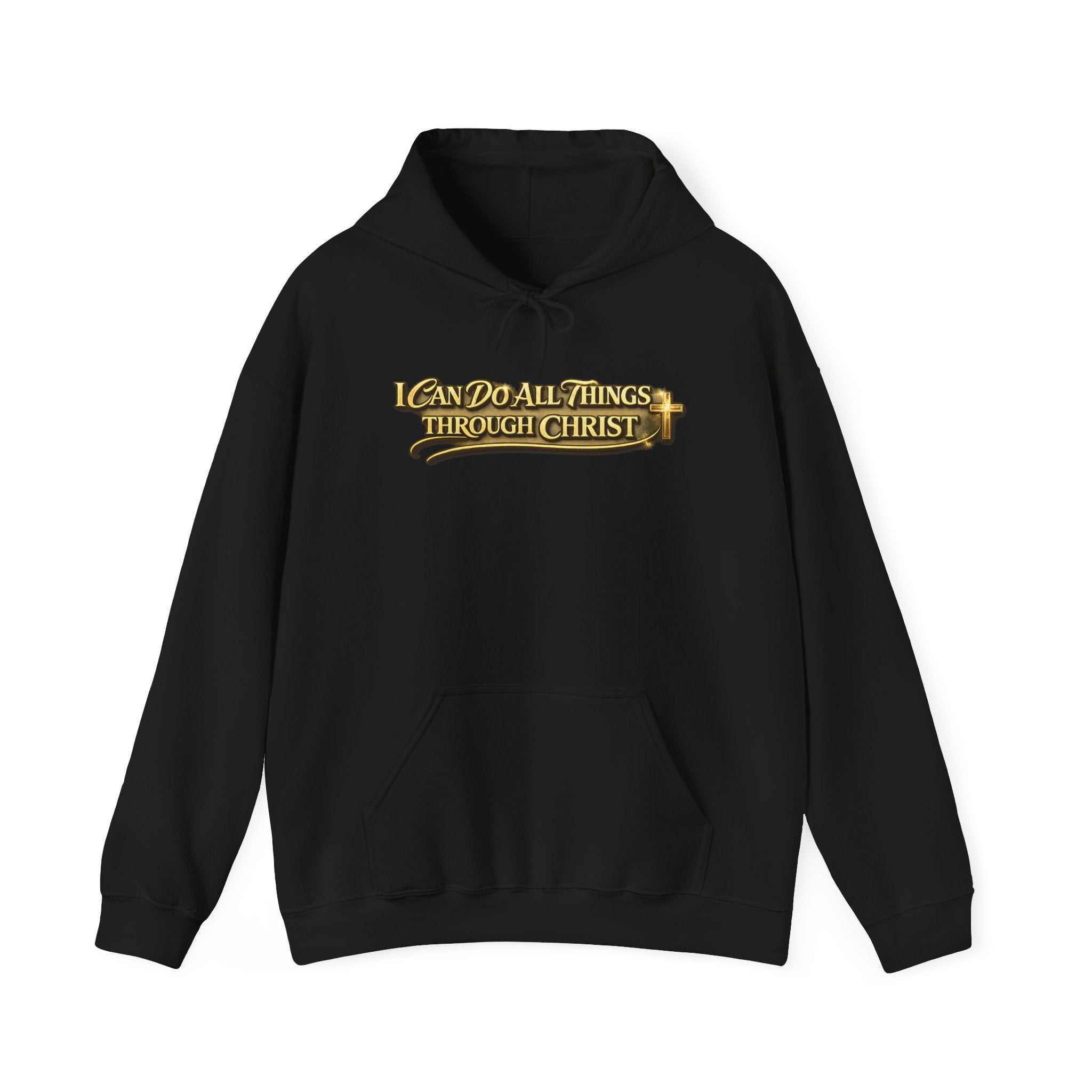 Christian Hoodie - "I Can Do All Things Through Christ" Gold Script Pullover